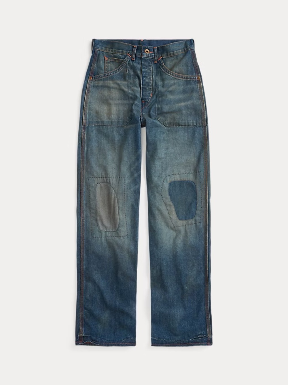 Double RL Ralph Lauren Repaired Patchwork Buckle-Back Jeans